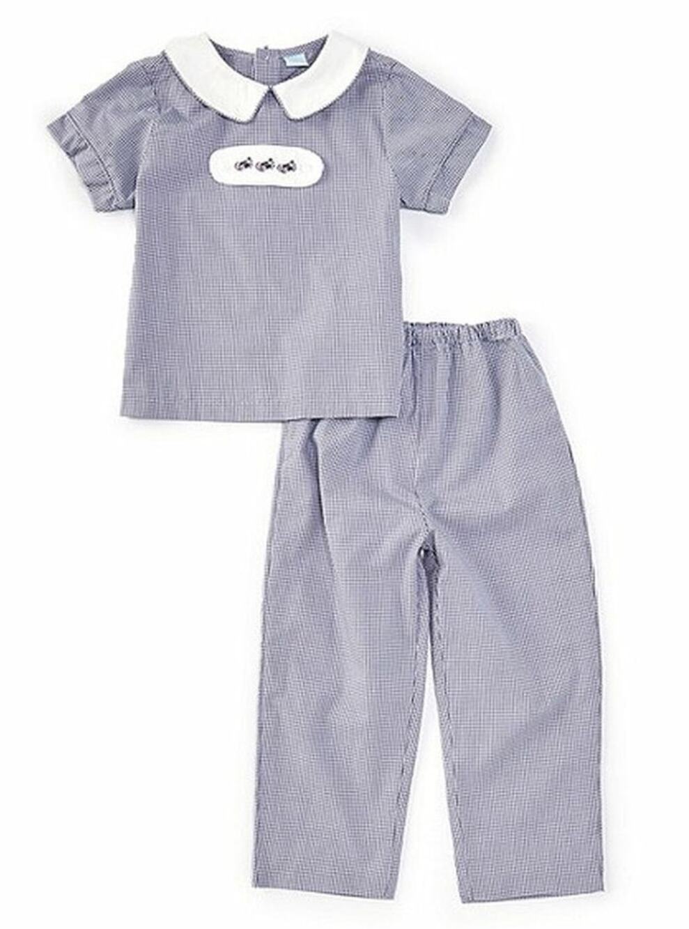 Edgehill Collection Navy Peter Pan Cap Sleeve Tab Top Gingham Pants Set 4T